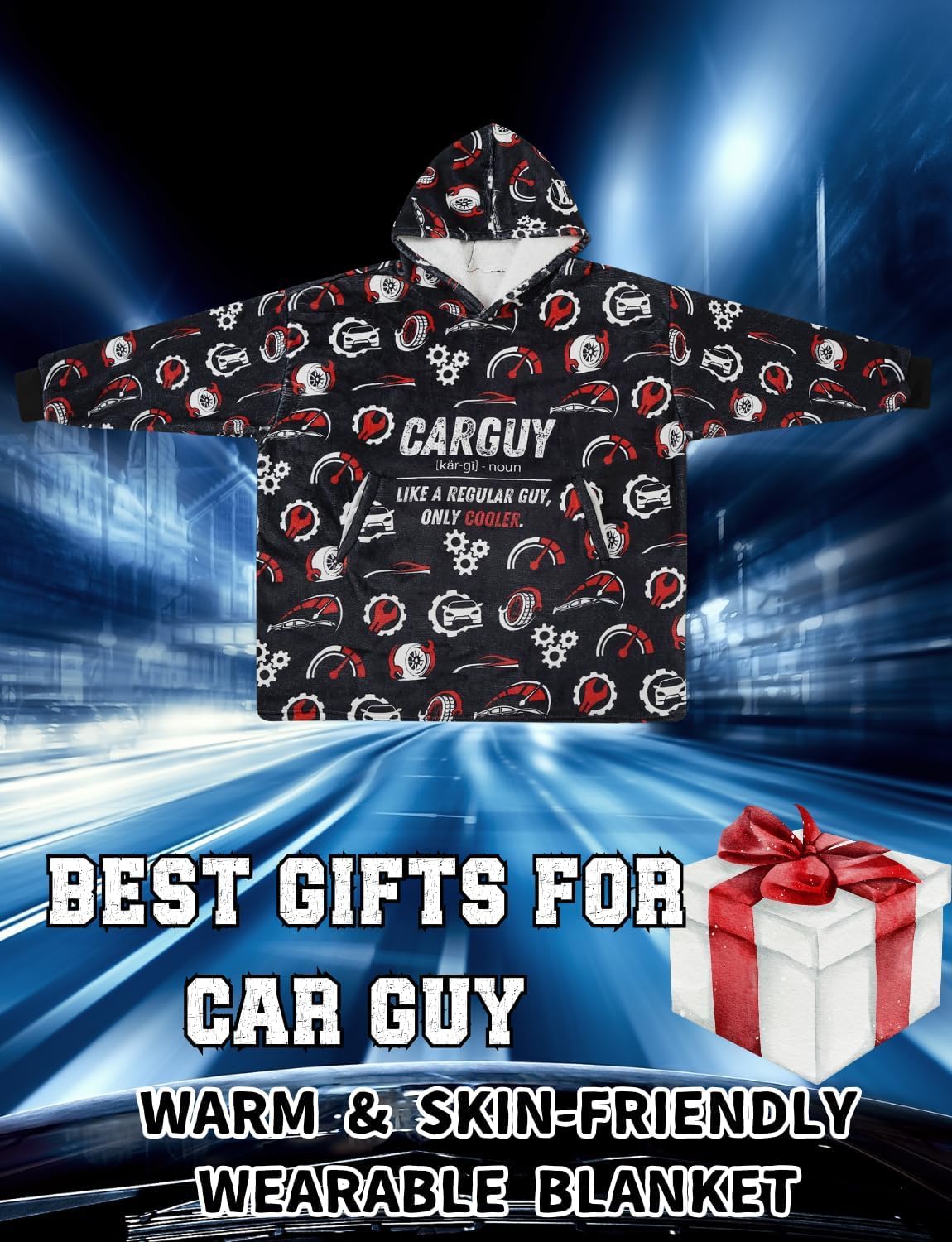 Car Guy Gifts for Car Lovers, Wearable Blanket Hoodies for Adults for Birthday, Christmas, Oversized Flannel Hooded Blankets, One Size Fits All