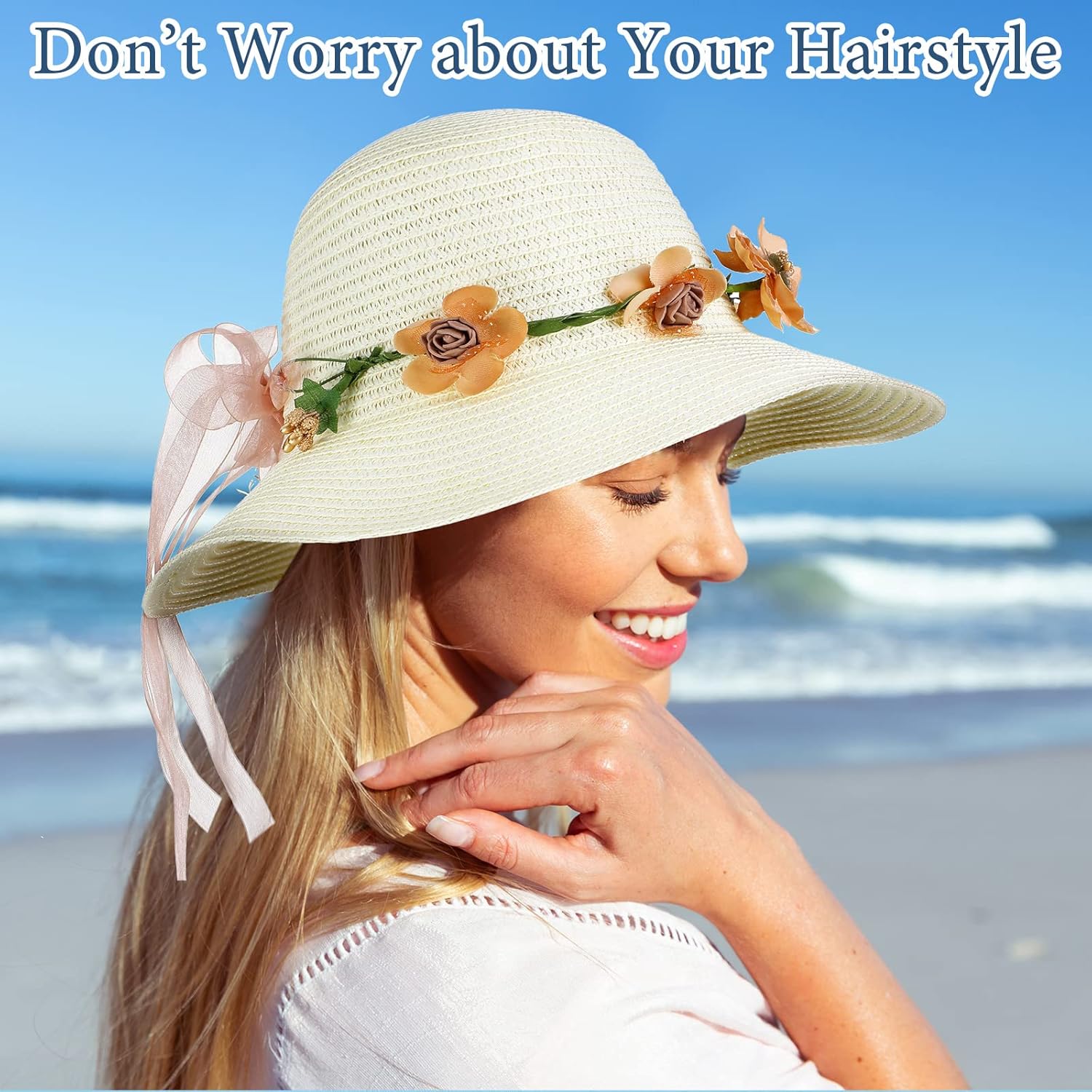 8 Pcs Tea Party Hat Bulk for Women Flower Lace Ribbon Wide Brim Hats Fancy Straw Hat with Flowers Caps Fascinator Hats for Tea Party Birthdays Supplies Multicolor - Image 7