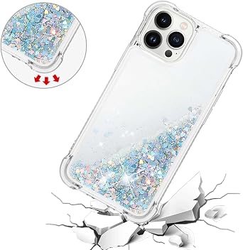 Case for iPhone 16 Pro Max,Clear Liquid Glitter Case Air-Cushion Drop Resistant Bling Shiny Sparkle Flowing Shockproof Soft TPU Bumper Shell Slim Cover,Silver heart