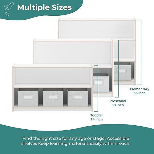 Miniatura 19 de Guidecraft EdQ - Dos estantes abiertos de almacenamiento de 24 pulgadas, natural con 3 contenedores de tela: librerías multiusos de madera y