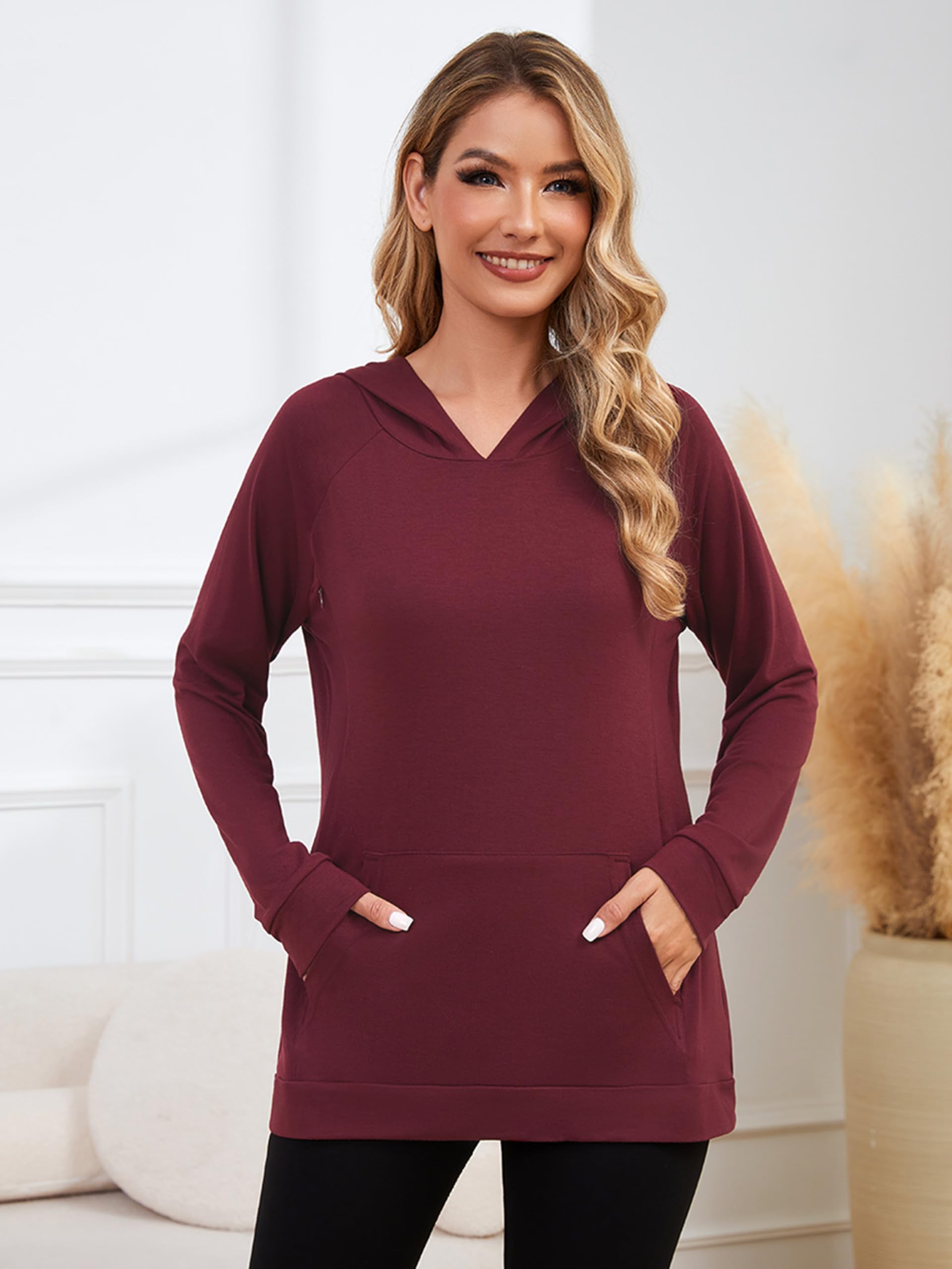 Sudadera de lactancia para mujer con cremallera invisible, manga larga, para embarazo y lactancia