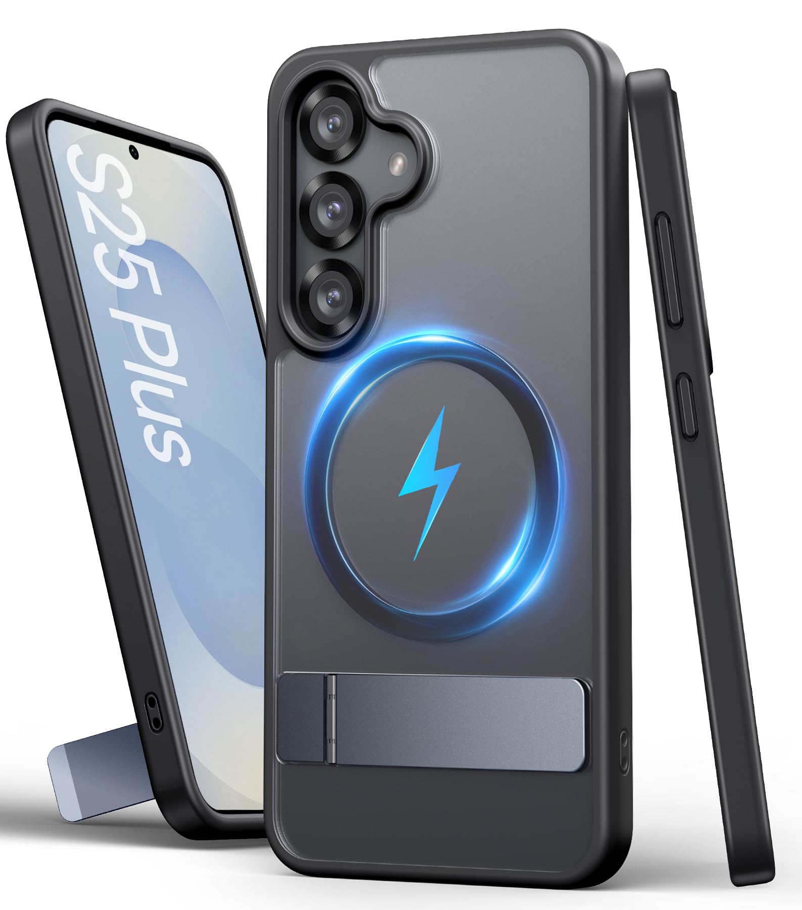 SIXBOX for Samsung Galaxy S25+ Plus Case, Compatible with MagSafe & Built-in Stand, Military Grade Drop, Matte Rugged Shockproof Translucent Phone