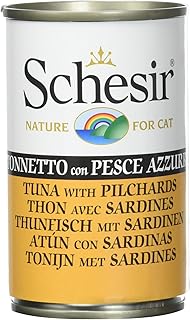 Schesir, Nassfutter für Erwachsene Katzen mit Geschmack Thunfisch mit blauem Fisch, zubereitet in weichem Gelee, insgesamt 0,84 kg (6 Dosen à 140 g) product image