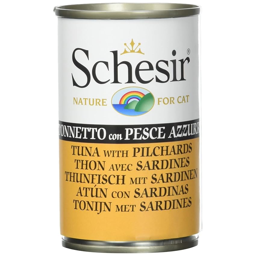 Schesir, Cibo Umido per Gatti Adulti al Gusto Tonnetto con Pesce Azzurro Preparato in Morbida Gelatina - Totale 0,84Kg (6 Lattine da 140G)