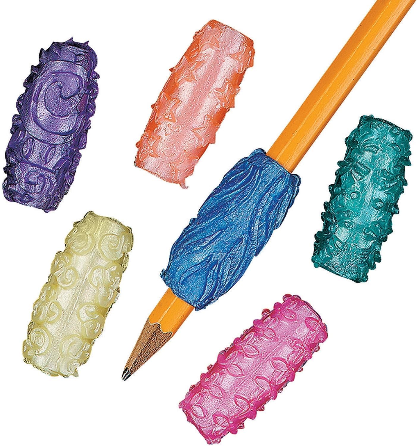 Pearlized Sticky Pencil Grips - Bulk set of 48 comfortable and squishy vinyl gel grips - Office and Classroom Supplies