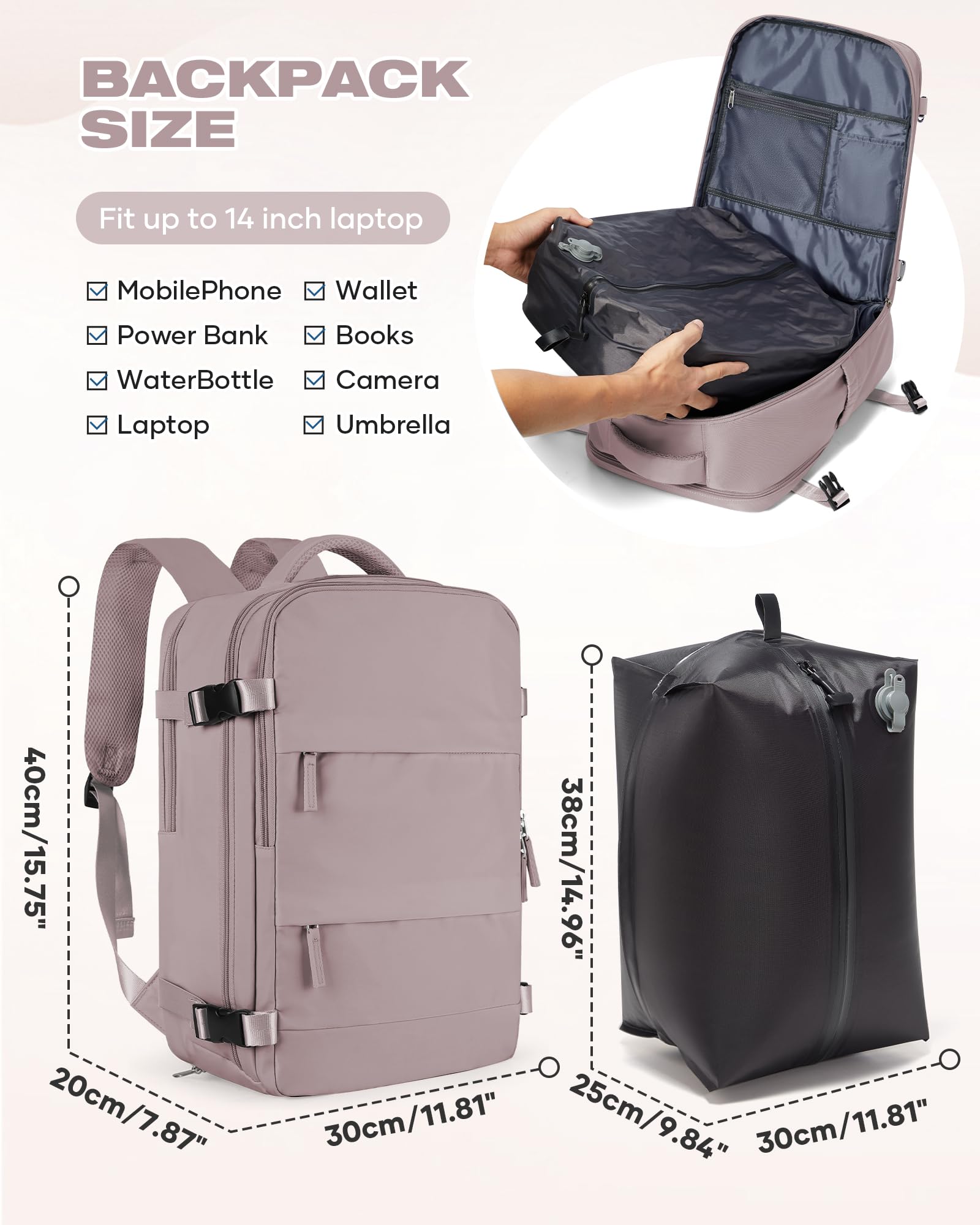 SZLX Zaino A Vuoto Con Pompa Donna, Zaino Ryanair 40x30x20 Sottovuoto Zaino da Viaggio Ryanair Wizzair, Ryanair Viaggio Ruscksack Dimensione Cabina Con Pompa Impermeabile Uomo Valigia A Vuoto