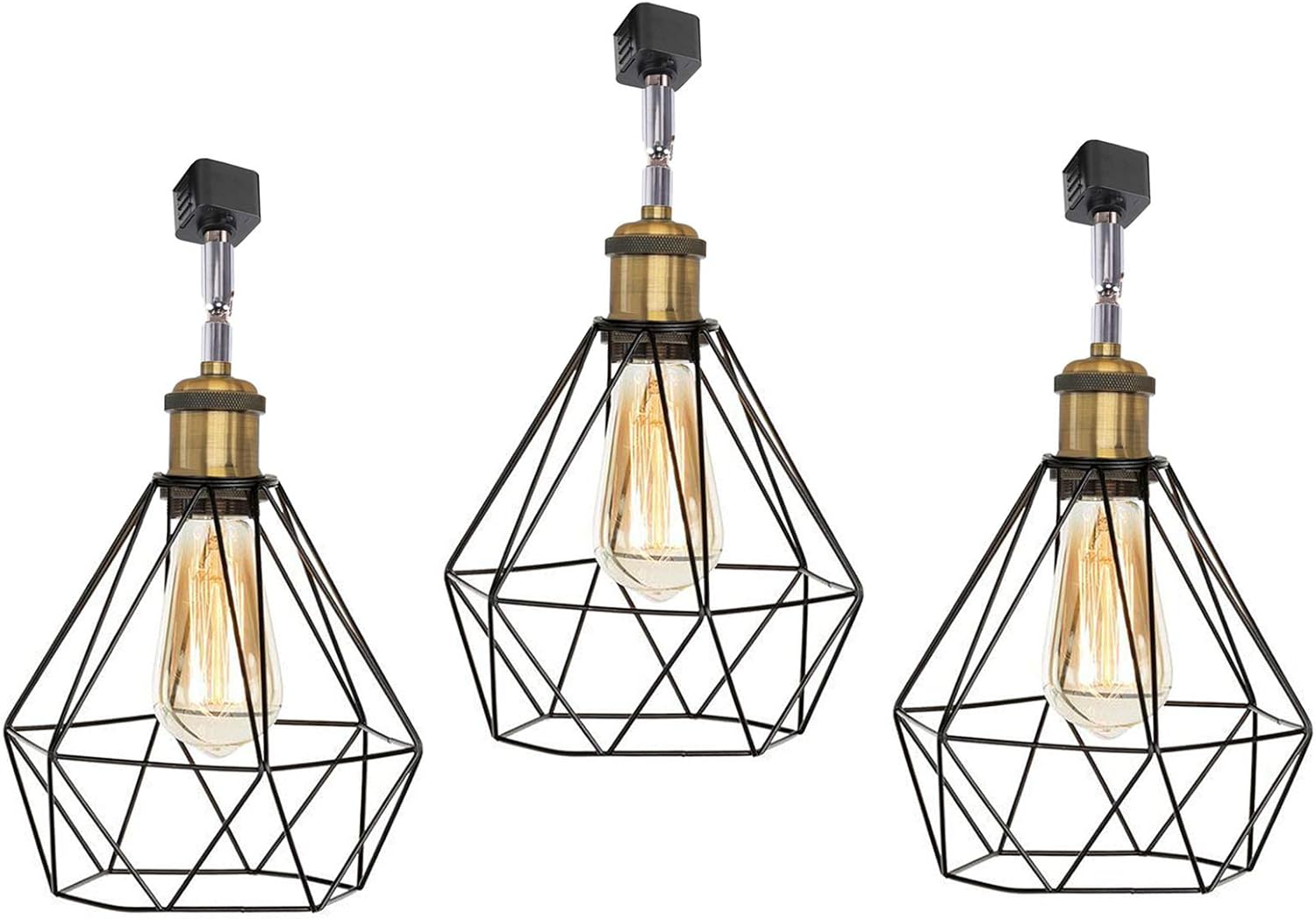 Kiven 3-Pack Vintage Wire Cage Semi Track Lighting Heads Compatible with Single Circuit H Type Track Lighting, Industrial Black Metal Caged Track Rail Light Fixture,Dimmable Compatible