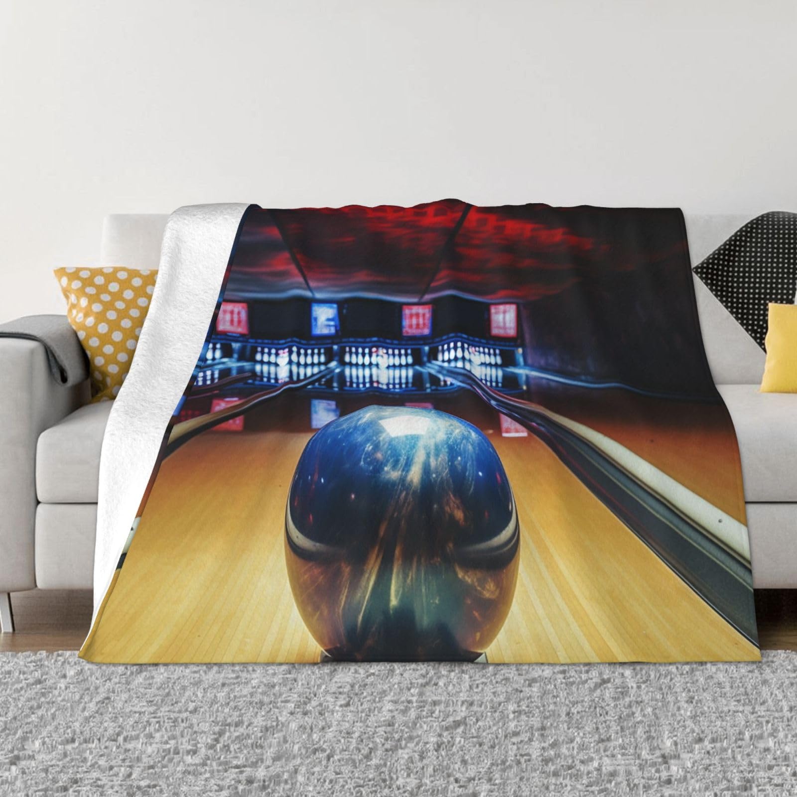Fodpand Black Bowling Flannel Blanket 80"X60" - Ultra-Soft Lightweight Throw Blanket For Bed, Sofa - Luxury Air Conditioning Blankets - Cozy Warm Blankets For All Seasons