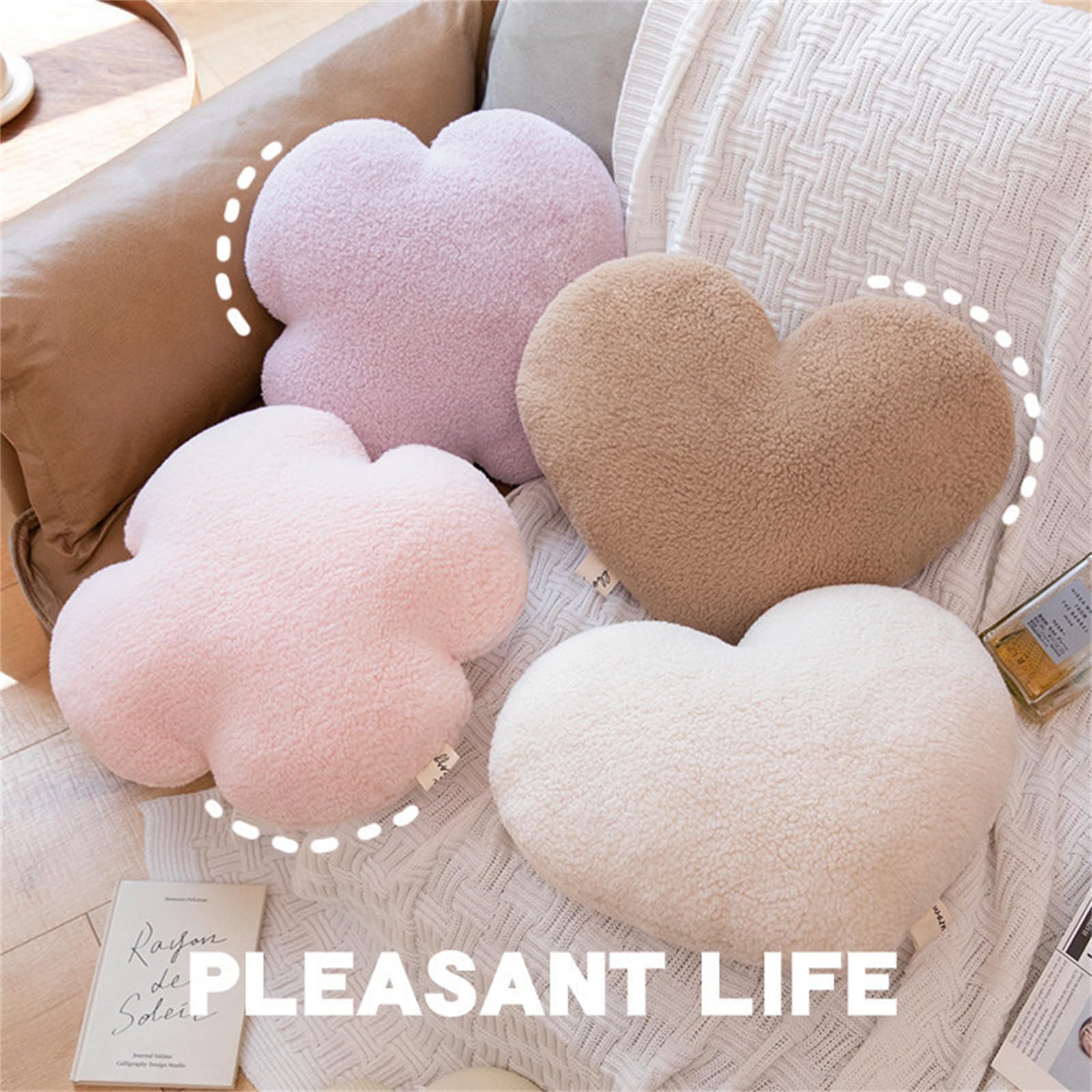 Coussin Cœur 46x36 Cm En Peluche - Oreiller Décoratif Esthétique Blanc - Cadeau Confortable