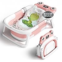 Vista 8 de Bañera para bebé, bañera plegable para recién nacidos de 0 a 24 meses con red de baño suave, bañera portátil de viaje para recién nacidos con pies