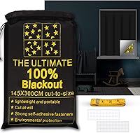 RUseeN Portable Blackout Curtains 118x57 Inch - 100% Light Blocking Travel Shades for Nursery, Bedroom, Travel - Cut-to-Size, No-Drill Install