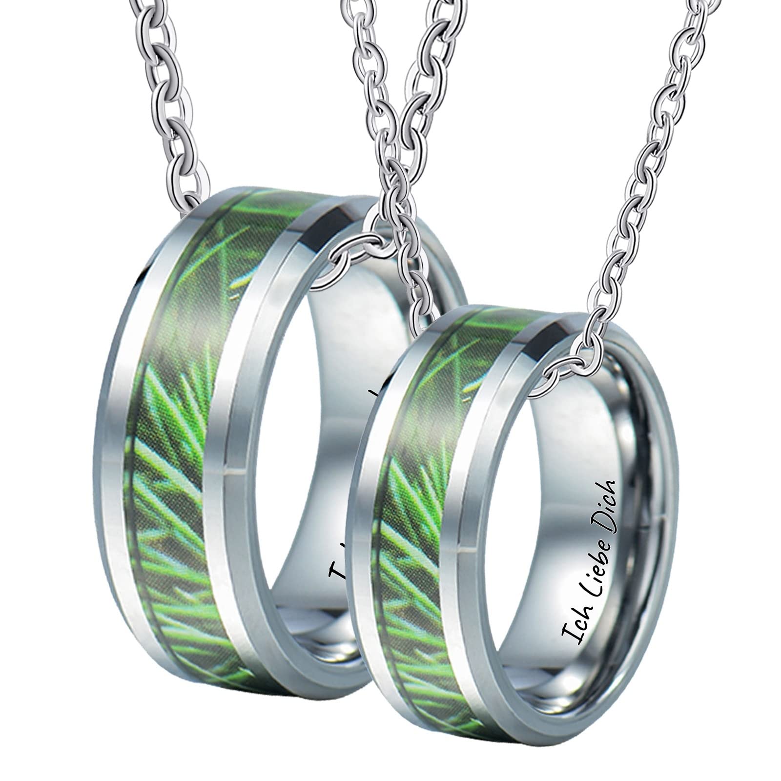 AMDXD Partner Halskette Personalisiert Wolfram mit Gravur Ich Liebe Dich, Zweig Muster Kette Pärchen 2er Ringe Anhänger, Silber für Damen Herren, Breite 8MM Länge 60cm/ 50cm
