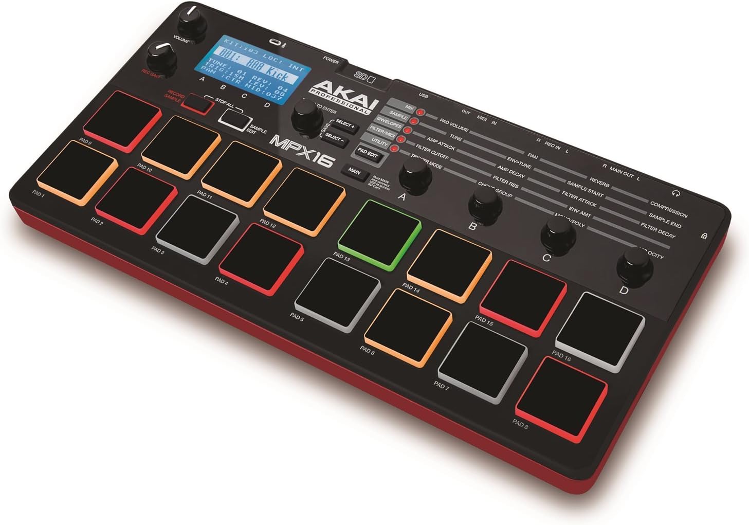 AKAI Professional MPX16 - Portable Finger Drumming Sample Pad Controller with 16 Performance-Ready Pads, On-Board Recording, Built in FX & SD Card Slot