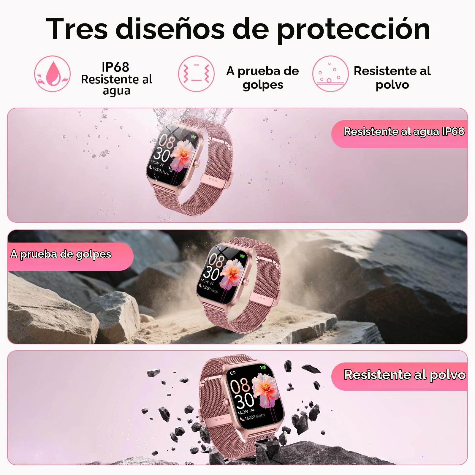 CASCHO Reloj Inteligente Mujer,1.85" HD Smartwatch con Llamadas,120+ Modos Deportes, Monitor Cardiaco y Sueño, Whatsapp Llamadas Bluetooth, Regalo Mujer, Android/iOS, Oro Rosa