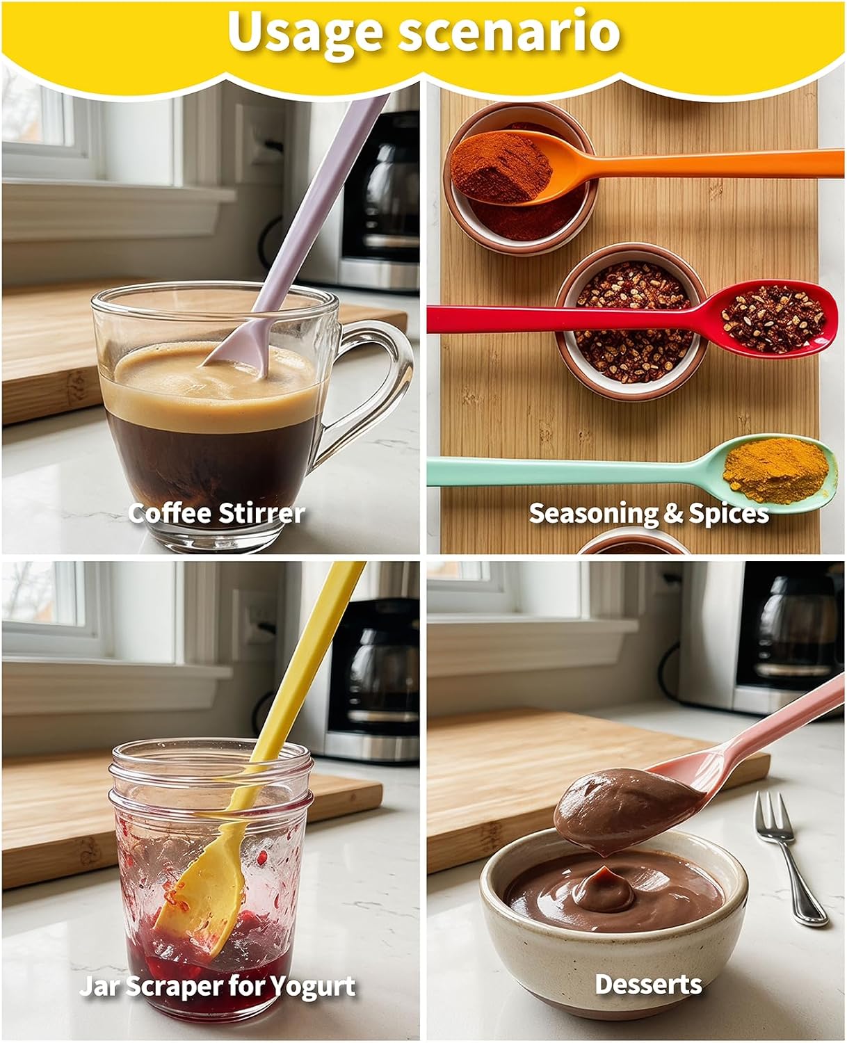 7 Pcs Small Silicone Stirring Spoons, Quiet Mini Spatula Jar Scraper, Espresso Coffee Stirrer for Yogurt, Sauce & Seasoning (Multicolor)