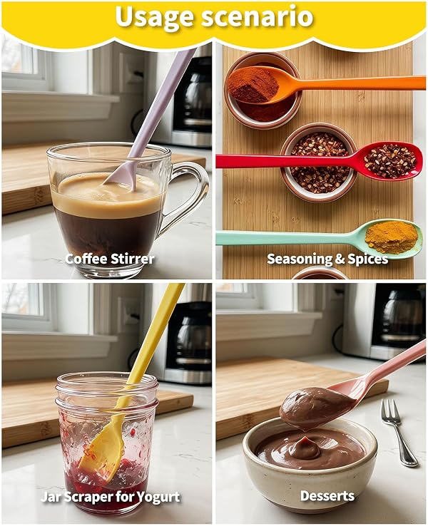 Waaqkid 7 Pcs Small Silicone Stirring Spoons, Quiet Mini Spatula Jar Scraper, Espresso Coffee Stirrer for Yogurt, Sauce & Seasoning (Multicolor) by Waaqkid - Used condition - Image 7