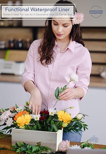 Vista 32 de Royal Imports Maceta de madera para flores, florero decorativo de madera con forro de plástico, cesta de almacenamiento de papel higiénico para caja