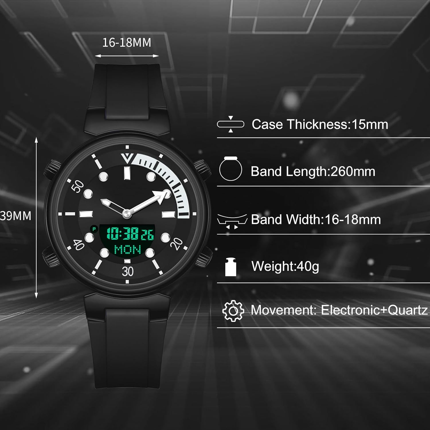 RORIOS Unisex Watch Digital Quartz Watch with Rubber Strap Men Women Waterproof Stopwatch Multifunction Electronic Wristwatch for Mens/Womens