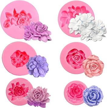 6 PCS Silicone Flower Moulds, Reusable Silicone Moulds Candle Mould 3D Rose & Siliconee Mould for Crafting Decorations for Chocolate Cake, Candle Making