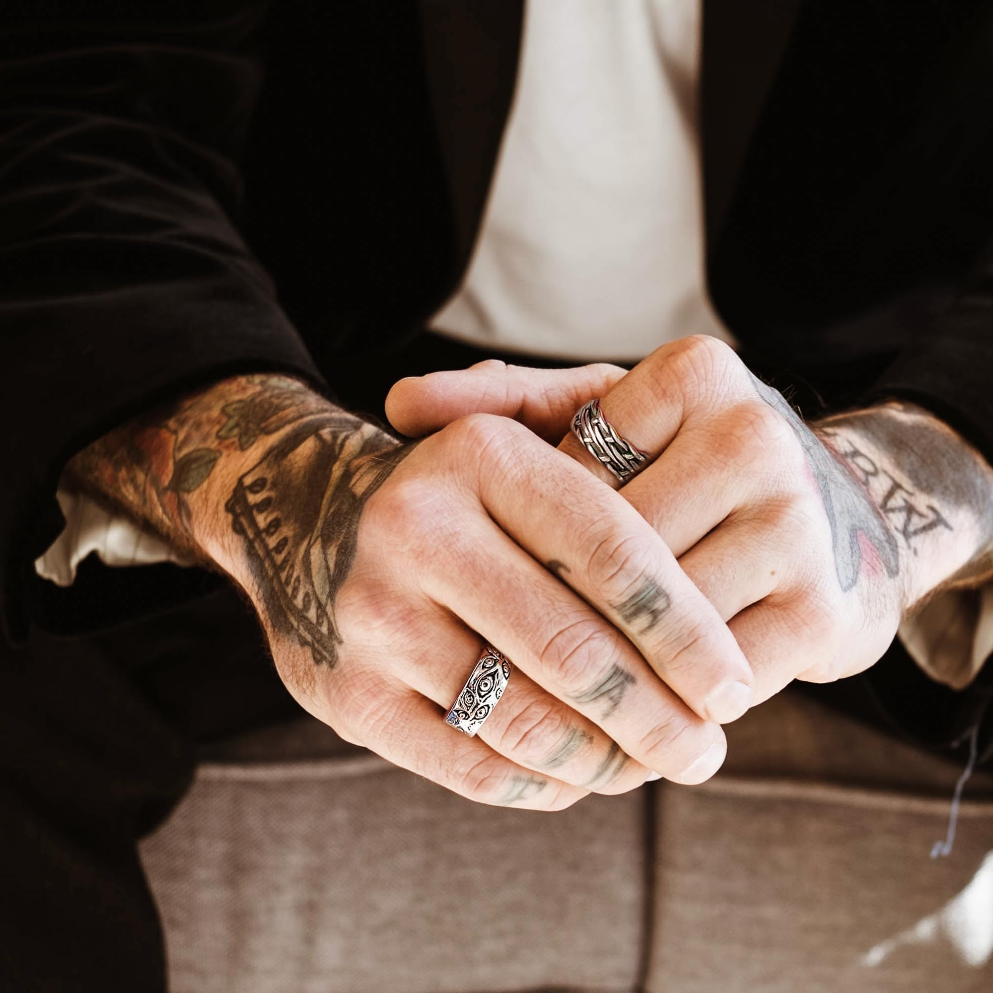 12 Pcs Vintage Rings for Men Adjustable Punk Gothic Viking Feather Angel Wings Snake Mask Rings Set