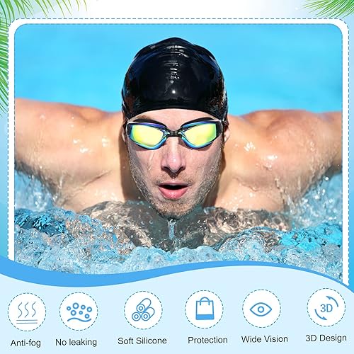 Miniatura 5 de Fabbay Paquete de 6 gafas de natación antivaho sin fugas, protección completa, para adultos, mujeres, hombres y jóvenes