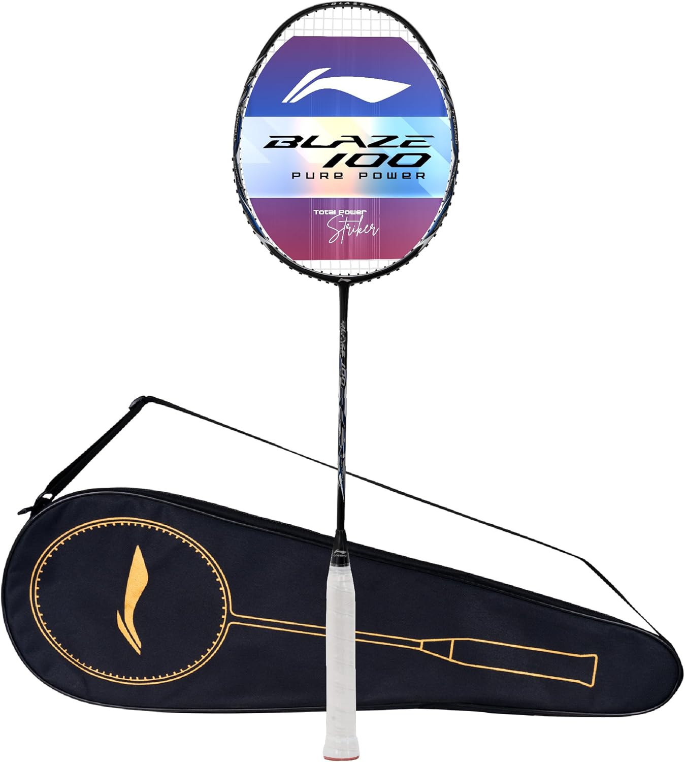 Li-Ning Blaze 100 Carbon Fibre Strung Badmiton Racket with Free Full Cover (Black/Silver/Navy, 84 Grams)