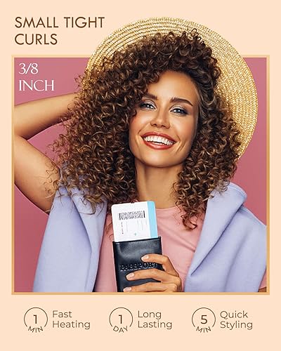 Miniatura 9 de Rizador pequeño de 12 pulgada, pequeña varita rizadora para cabello corto, rizador de pelo de turmalina de cerámica de doble voltaje