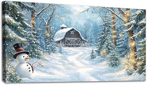 Miniatura 19 de 30"x 60" Canvas Wall Art Vintage Winter Forest Deer Barn Sepia Lithograph Print Framed Pictures Painting Prints Large Wall Art for Living Room