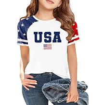 CAZYCHILD Girls 4th of July USA Shirt American Flag Patriotic T-Shirt Independence Day Outfit for Kids 5-14Years