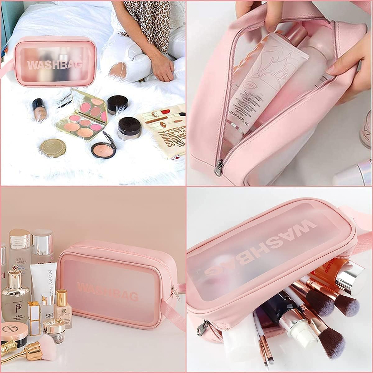 Clear Makeup Pouch Set - Cosmetic Organizer Bag for Women and Girls Travel | Waterproof Toiletry Storage Kit (Set of 3 Light Pink) | Stylish and Functional Travel Accessories, pink, Travel Accessories