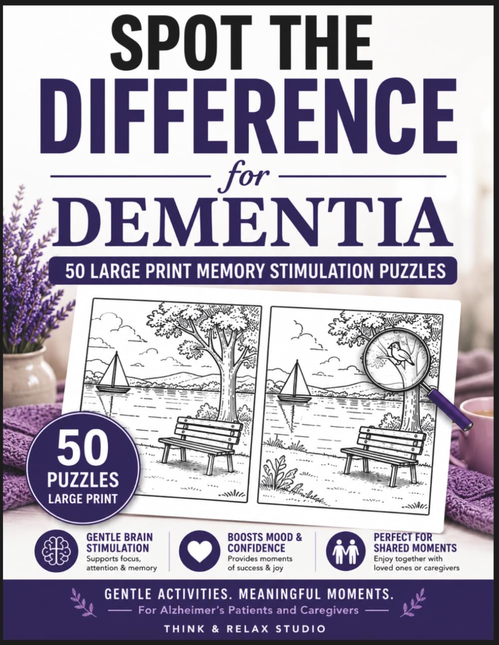 Spot the Difference for Dementia: 50 Large Print Memory Stimulation Puzzles for Alzheimer's Patients and Caregivers | Brain Training Activity Book for Seniors