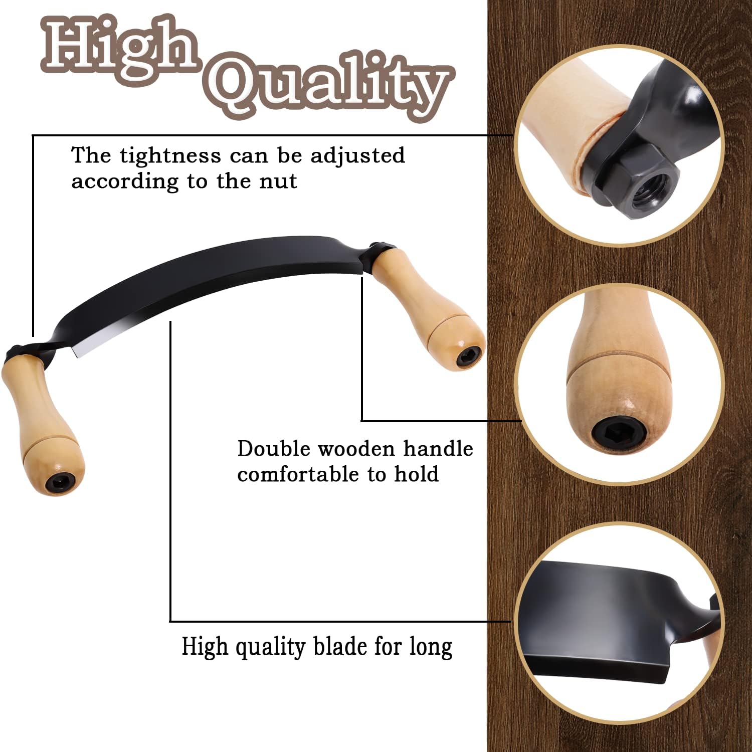 Draw Shave Knife - 10 in Curved DrawKnife, Curved Draw Shave Tool, Woodworking Debarking Hand Tool, Ultra-Sharp Blade Bark Knife with Wooden Handle