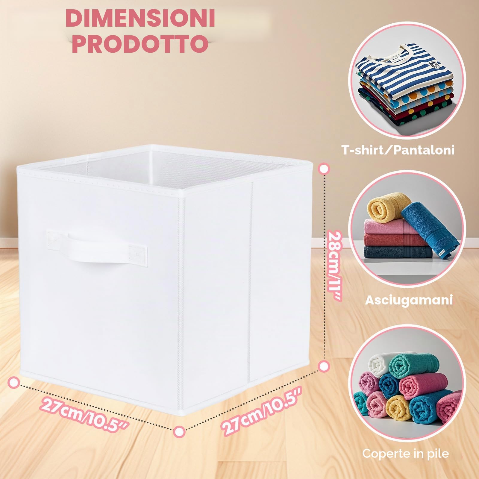 powerking Contenitori, cubi pieghevoli di stoccaggio del tessuto e cassetto organizzatore di stoccaggio del panno per armadio e giocattoli di stoccaggio, 6 Pack (Bianco)