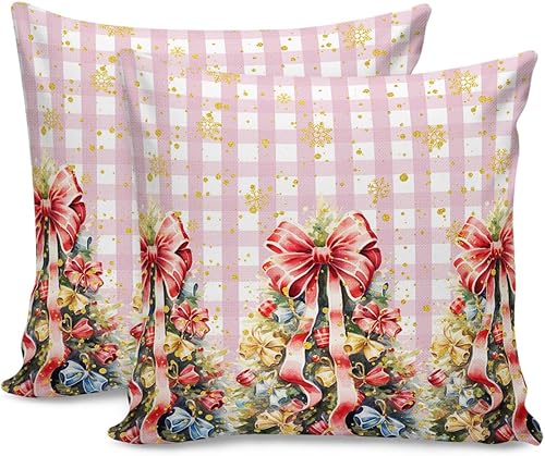 Paquete de 2 fundas de almohada de algodón, diseño de copos de nieve dorados, diseño de copos de nieve dorados, diseño de acuarela con lazo en