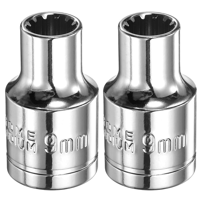 Soquete estriado de 12 pontas HARFINGTON 9 mm com encaixe de 12,7 mm (1/2 pol.), aço cromo-vanádio, comprimento de 3,8 cm, 2 peças