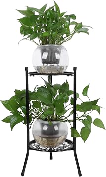 2 Tier Metal Plant Stand Flower Pot Holder Display Shelf Rack, Multifunctional Metal Flower Pot Shelf Plant Table Potted Holder Planter Container for Home Black