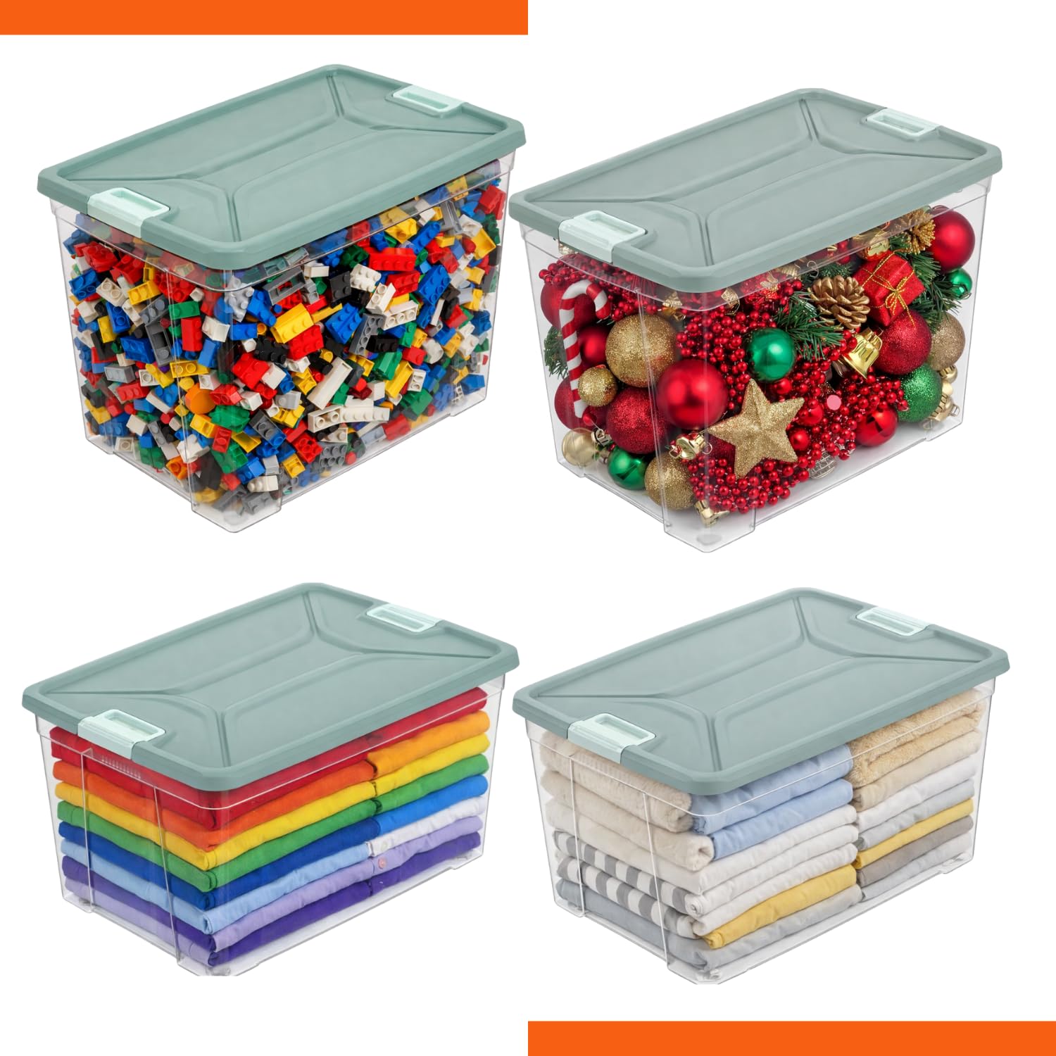 Eacommerce Box Contenitore Multiuso 30 Litri – Impilabile Con Coperchio A Clip Soft Touch, Trasparente, Per Garage E Deposito