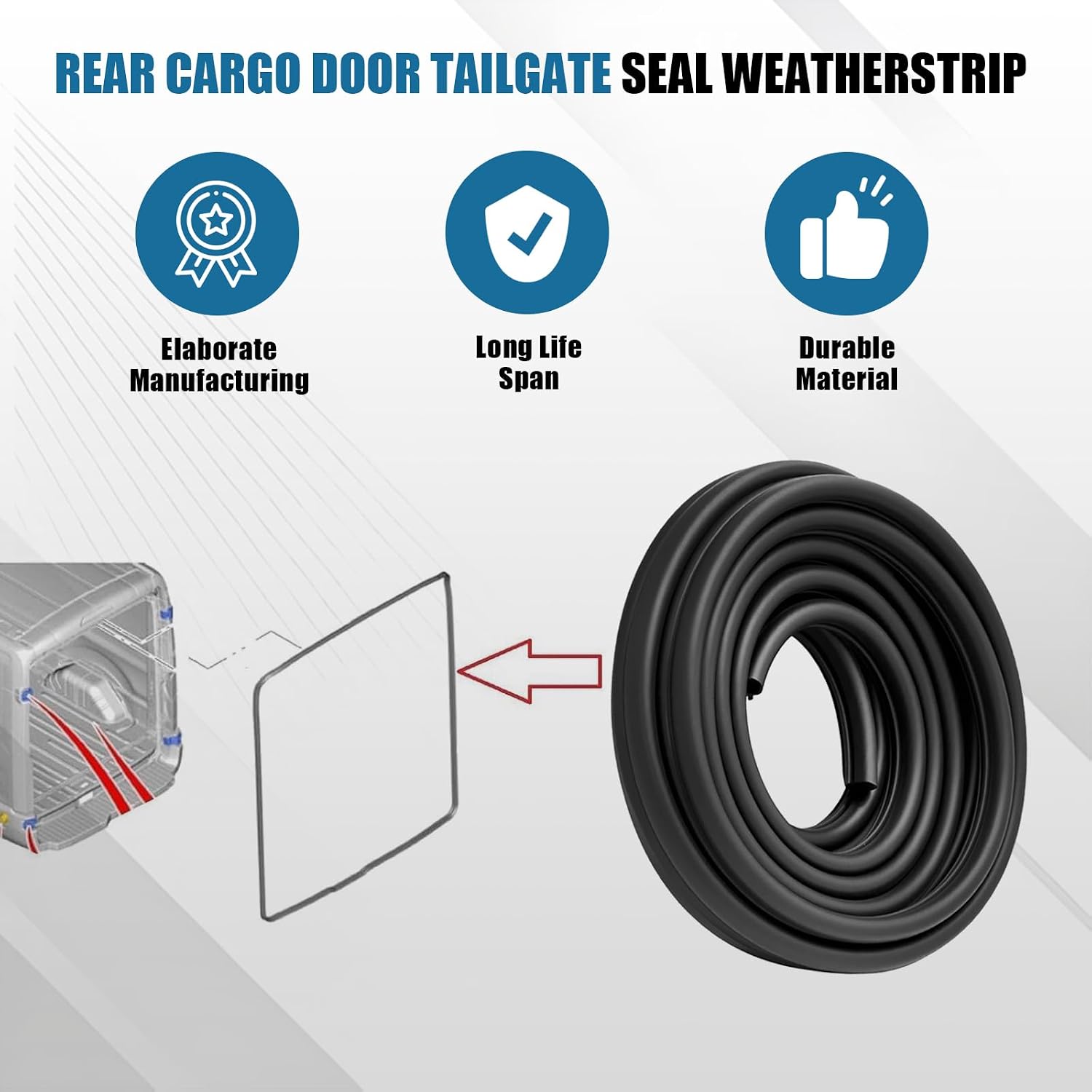 1935099 Rear Tailgate Seal Weatherstrip Fit for 4th Generation Ford Transit | (2015-Onwards) 2011015 Back Rear Cargo Door Hinged Door Thick Seal