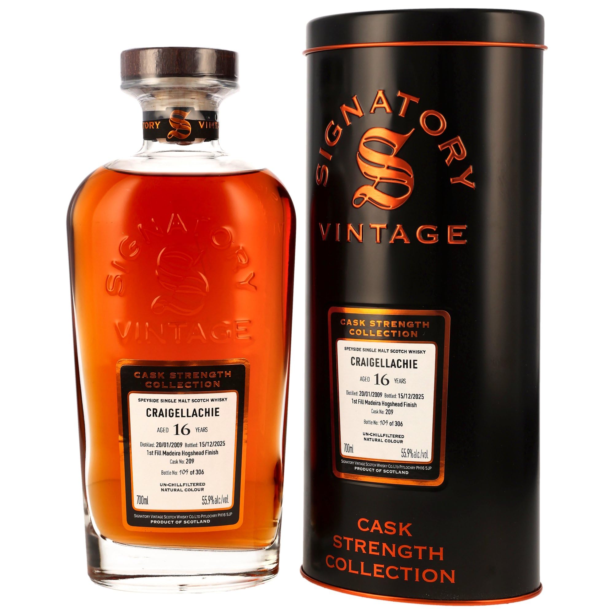 Craigellachie 2009 Madeira Cask Signatory Vintage Cask Strength Single Malt Whisky 16 Jahre alt (1x0,7l)