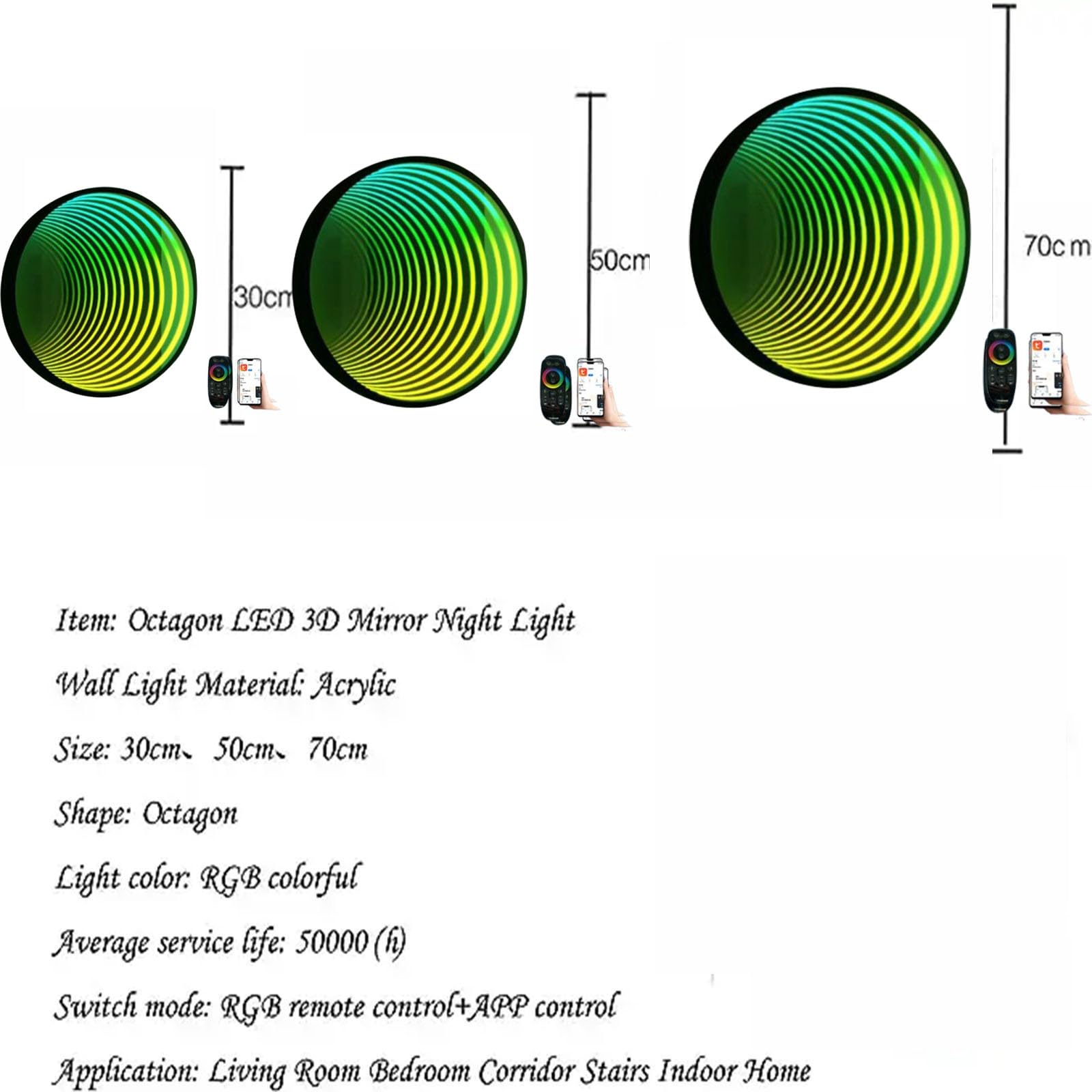Lustrzane oświetlenie tunelowe LED Infinity światło lustrzane z pilotem, geometryczna zmiana koloru RGB, na imprezę domową Bar Gaming Decor (30CM)