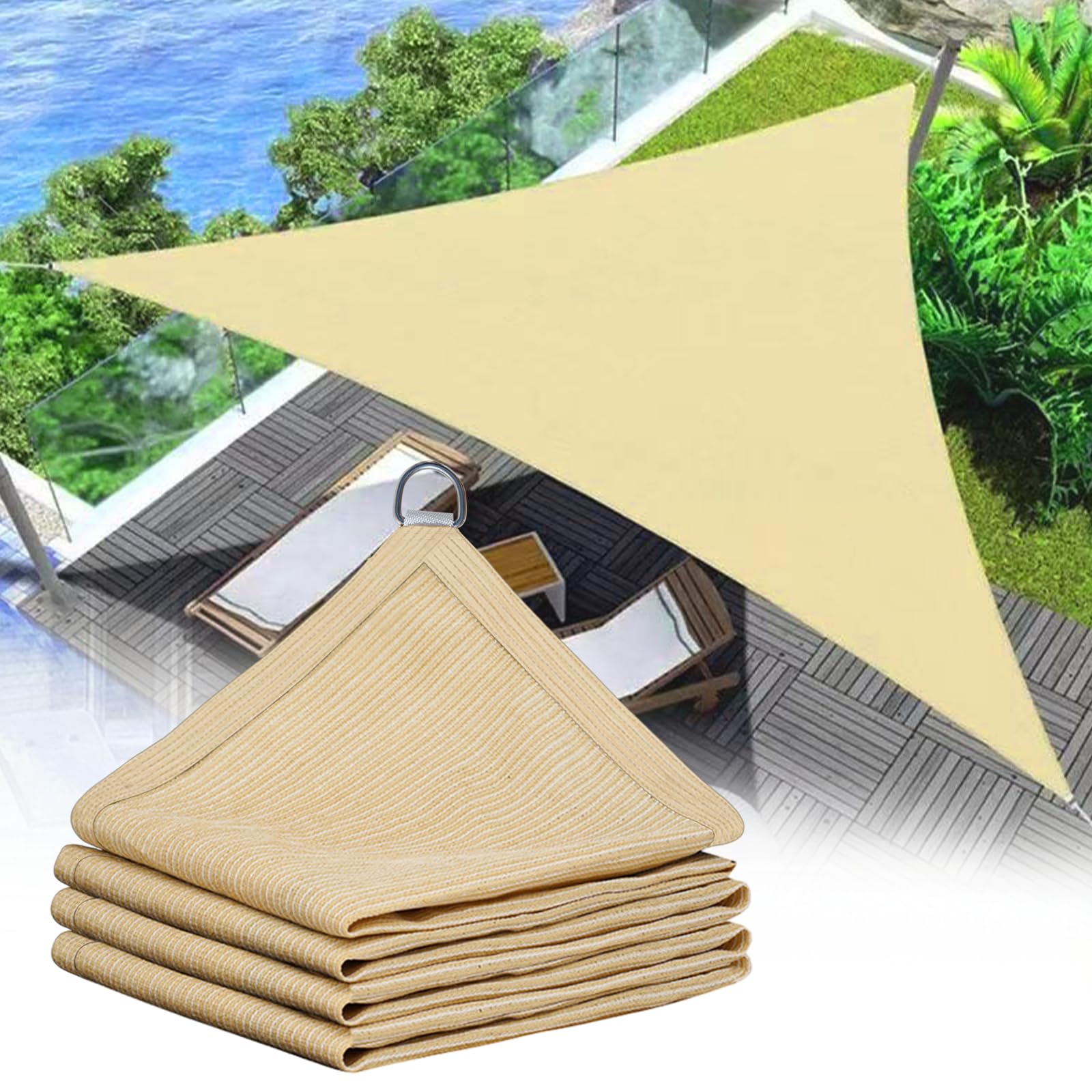 Tenda A Vela Ombreggiante Triangolare Bianca Parasole 5x5x5 Metri Ombra Veranda Giardino Rinforzata Mt 5x5x5 TRIANGOLARE BIANCO
