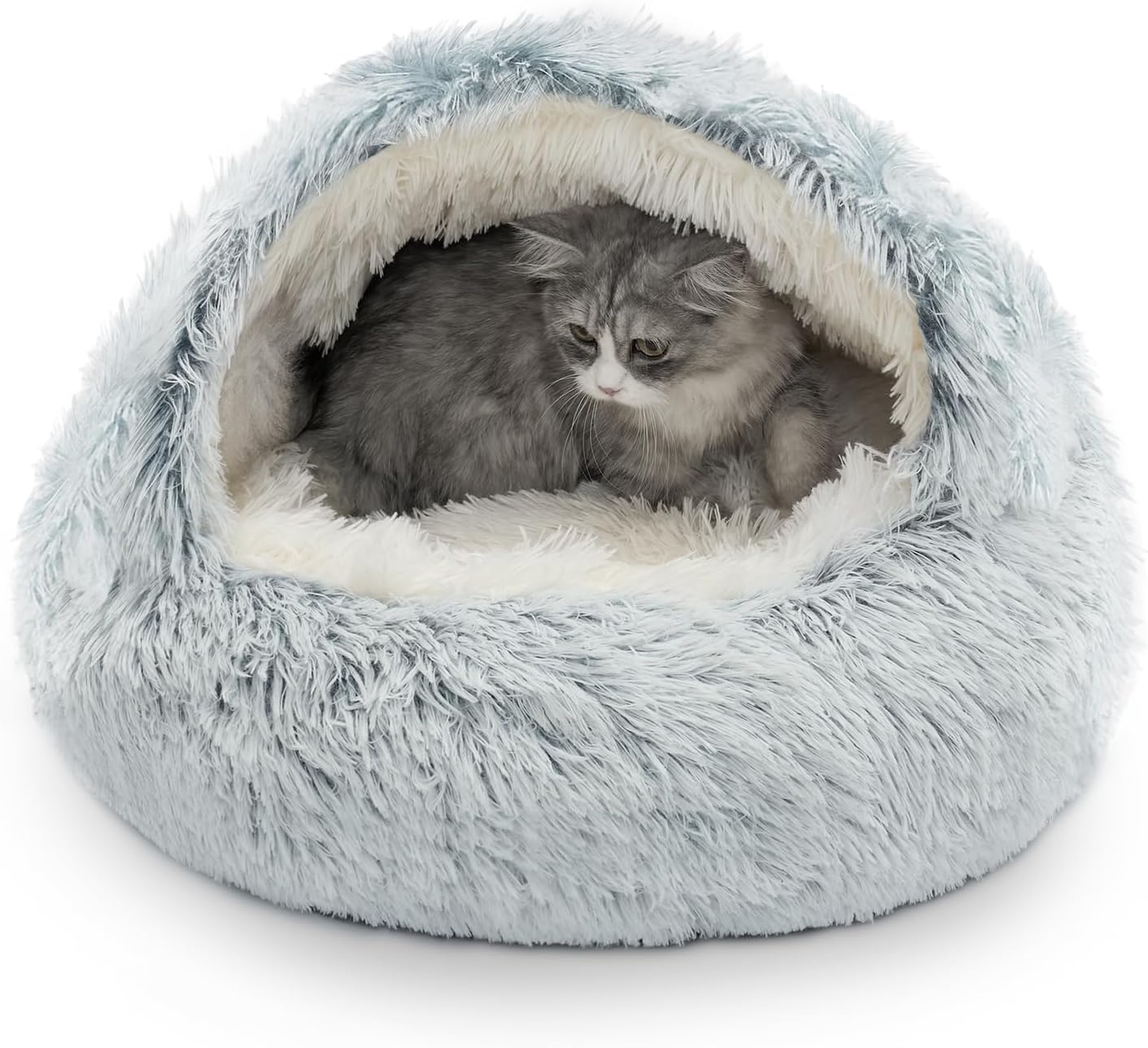 homelifthub Cat Cave Bed, Fluffy Calming Pet Bed with Cat