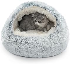 CATISM Lits pour Chats Chat Lit Rond Coussin pour Chat lit Panier Lit pour Chat Lavable en Tissu Peluche Couffin Gris