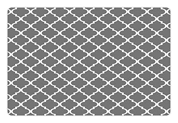 Ambesonne Pet Mat for Food and Water, Rectangle Non-Slip Rubber Mat for Dogs and Cats, Quatrefoil Pattern Barbed Design Geometric Leaf Print Lattice Country Life Inspired, Gray White