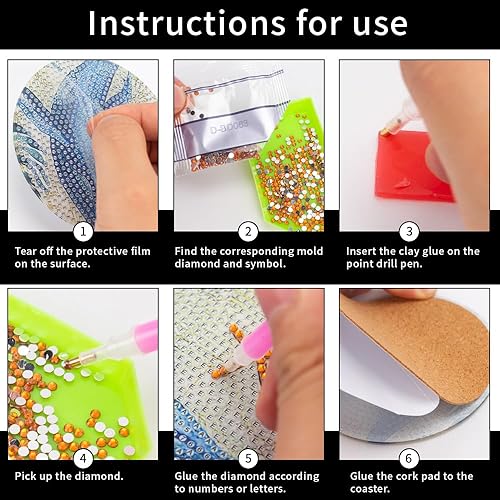 Miniatura 4 de 8 posavasos de pintura artística de diamantes con soporte, posavasos de arte de diamantes para bebidas, kits de pintura de arte de diamante para