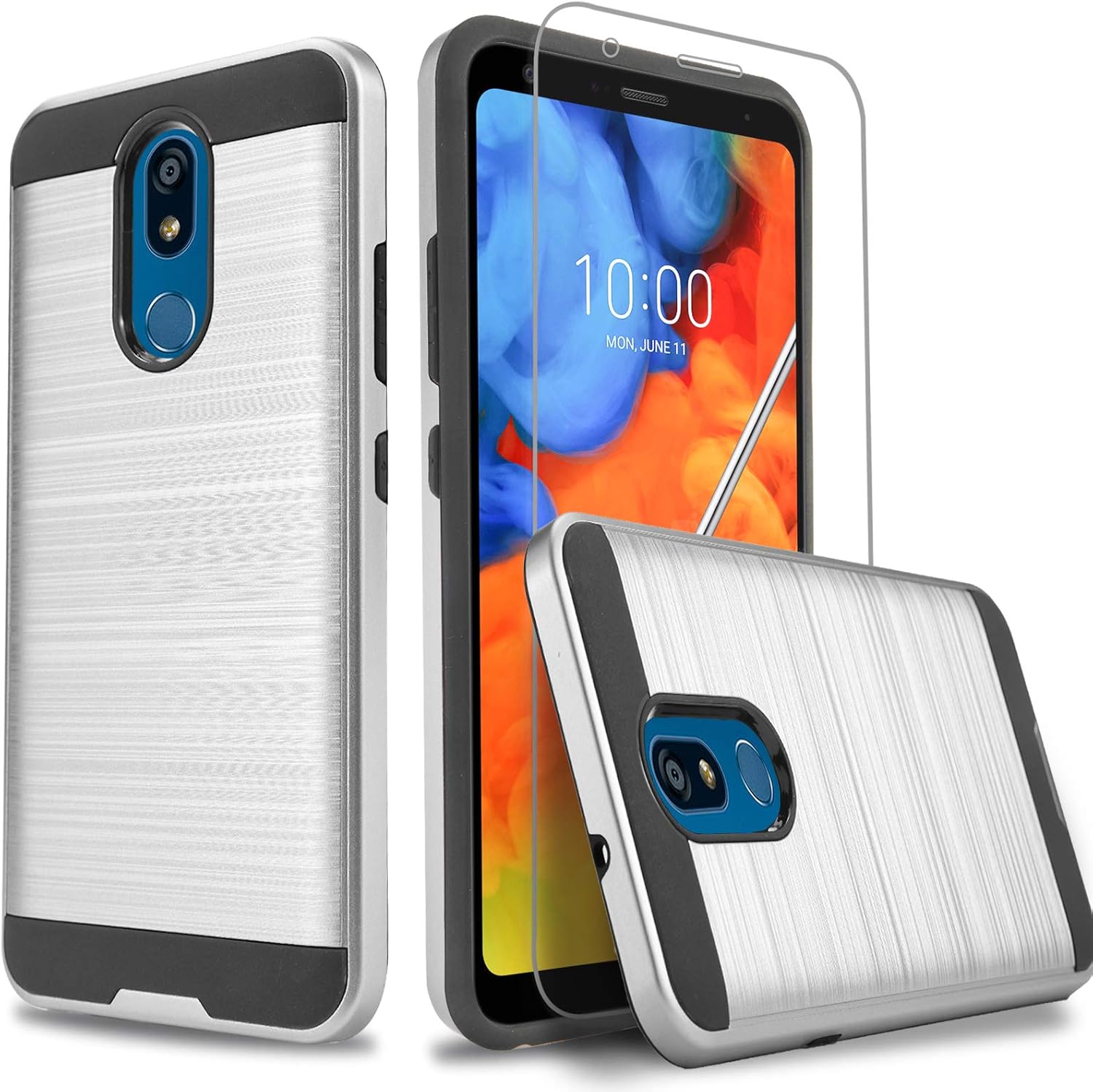LG Journey LTE Phone Cases, Circlemalls- LG Aristo 4 Plus Case, LG Tribute Royal Case, With [Tempered Glass Screen Protector Included], Military Grade 6 Feet Drop Test Protection Cover - Silver