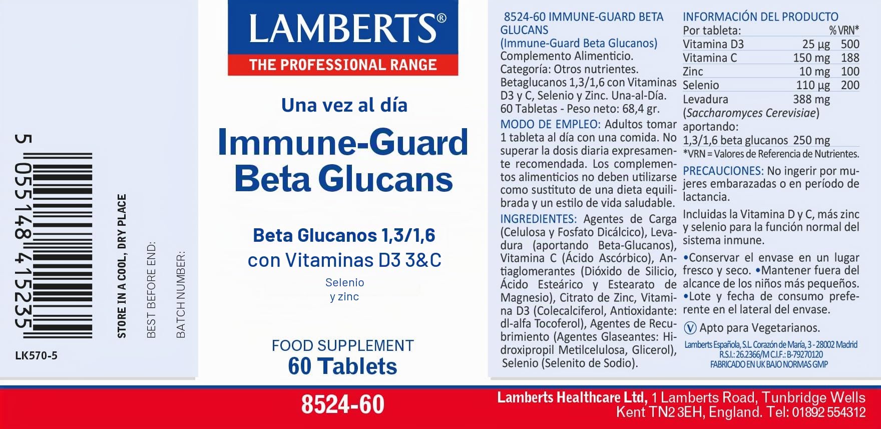 Lamberts Immune-Guard Beta Glucans - 60 Tabletas