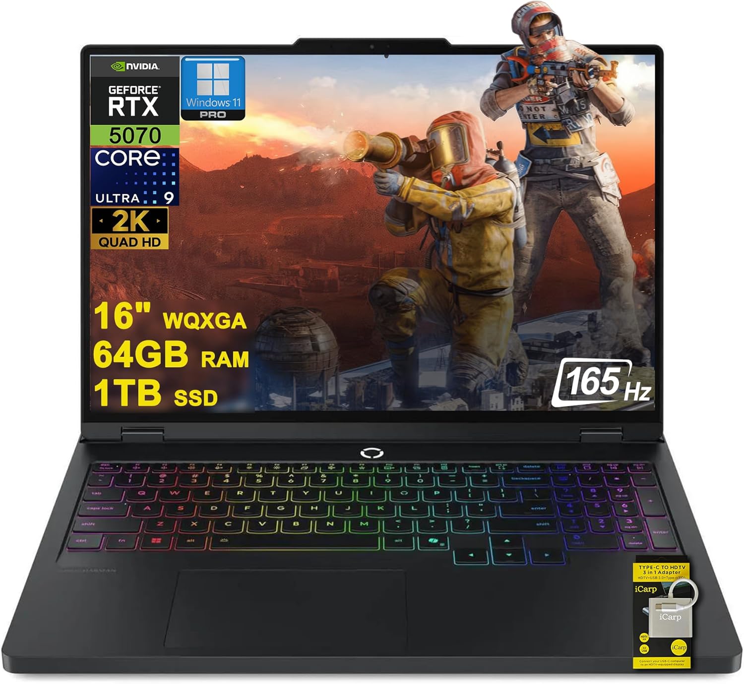 Lenovo Legion Pro 5 Gaming AI Laptop 16" WQXGA 2560x1600 OLED 165Hz Intel 24-core Ultra 9 275HX 64GB RAM 1TB SSD GeForce RTX 5070 DLSS4 (Up to 798 AI Tops) RGB Backlit Harman Wi-Fi7 Win11Pro ICP Hub