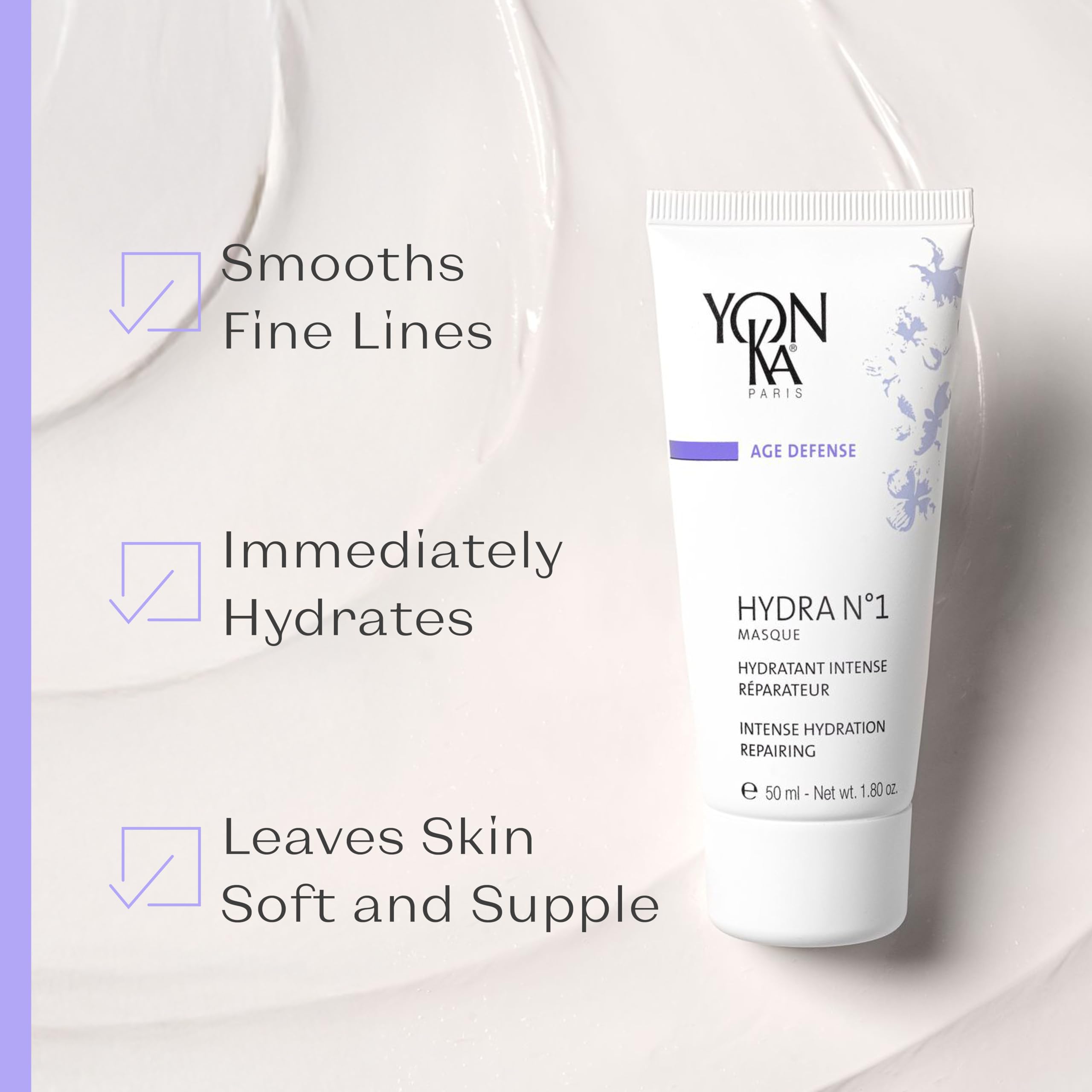 Hydra N°1 Masque Yonka 50ml - Hidratación Intensa - Reparador, Regenerante y Antiarrugas - Textura Gel-Crema - Jojoba y Aloe Vera - Aroma a Rosa y Jazmín.