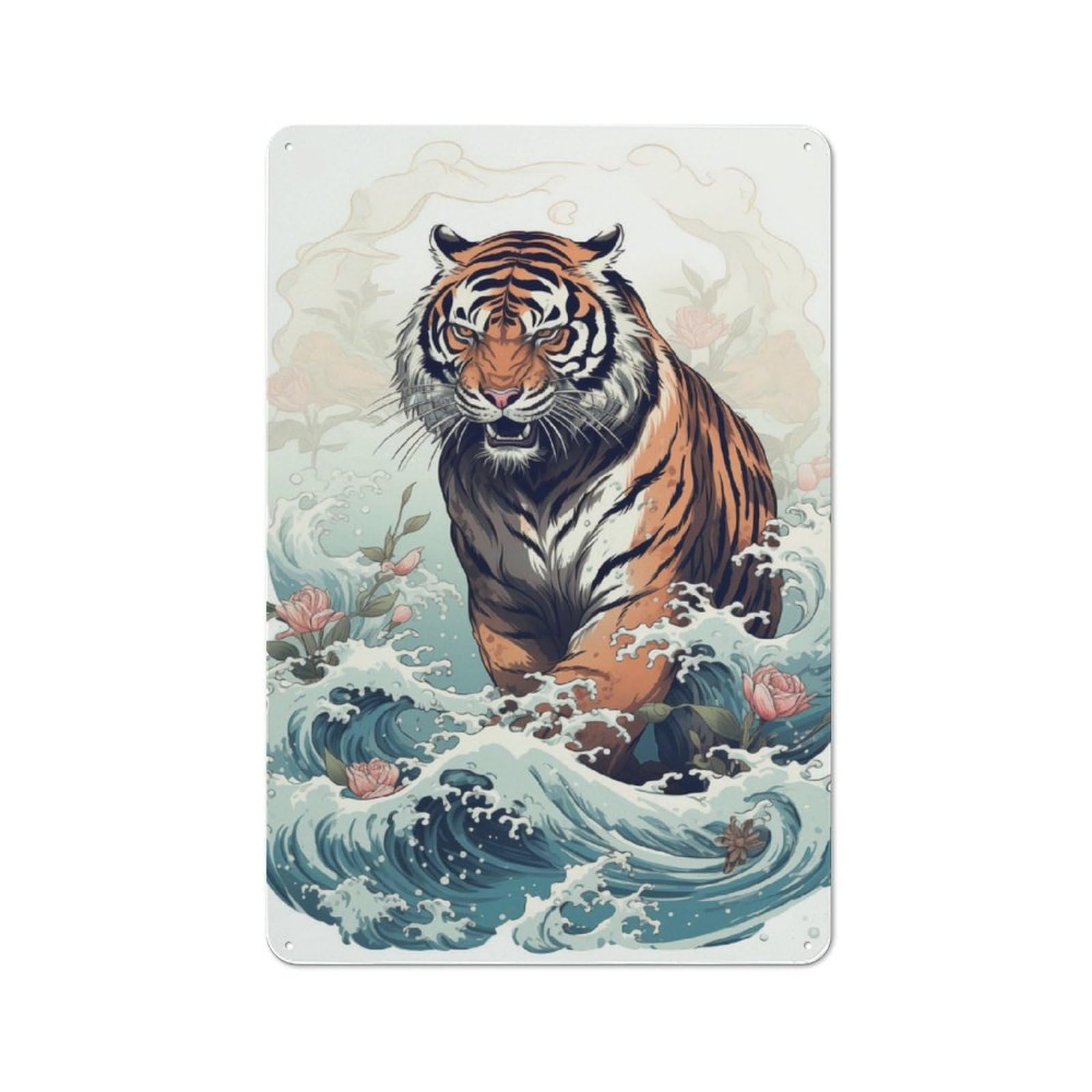 Junmoney Lion In The Great Wave Retro-Style Metal Plaque 30X20cm For Kitchen Or Home Bar, Gift For Home Bar Enthusiasts During The Christmas Season